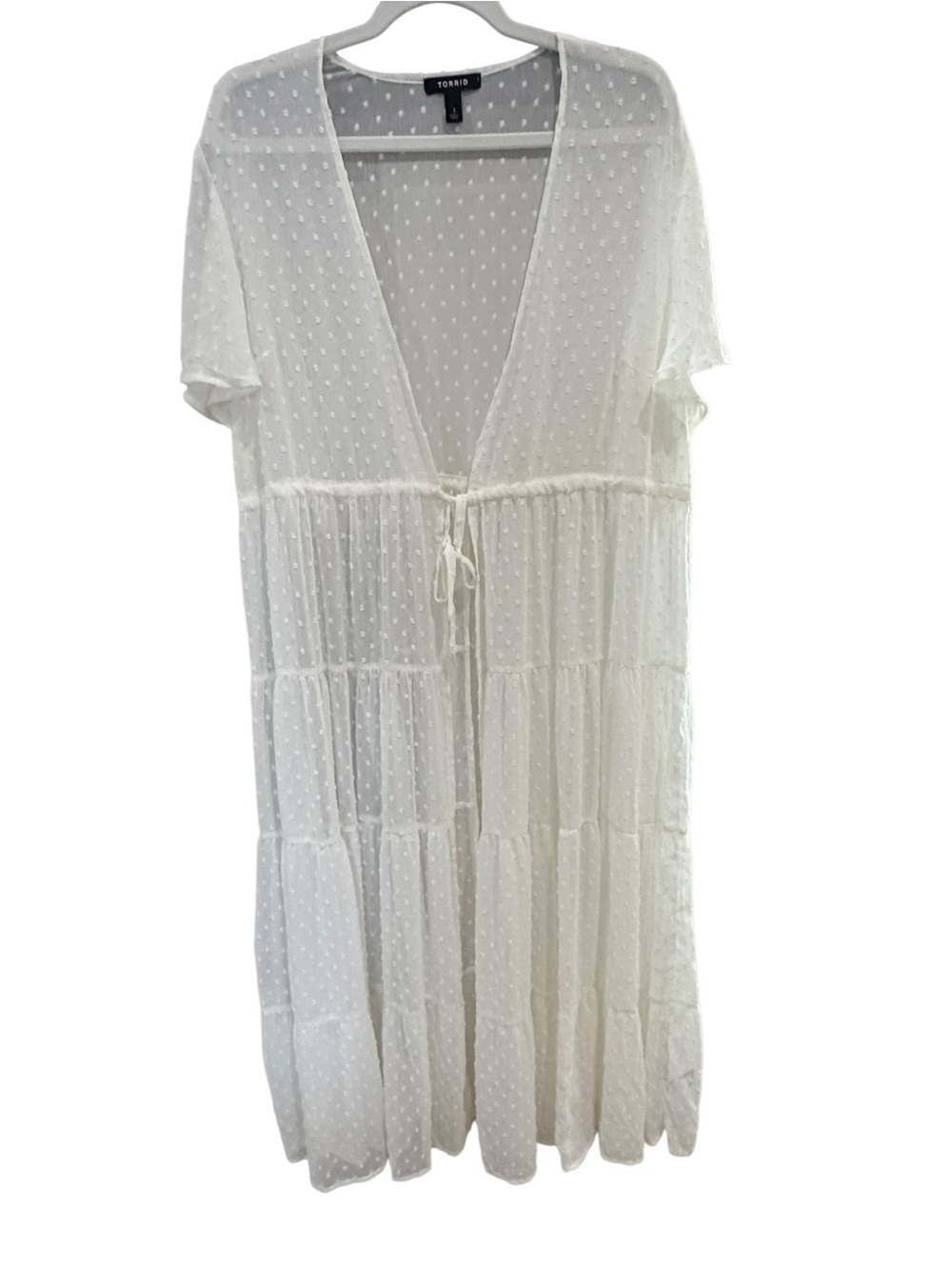 Torrid Ivory Swiss Dot Sheer Tie Front Duster Cardigan Size 2 (2X)
